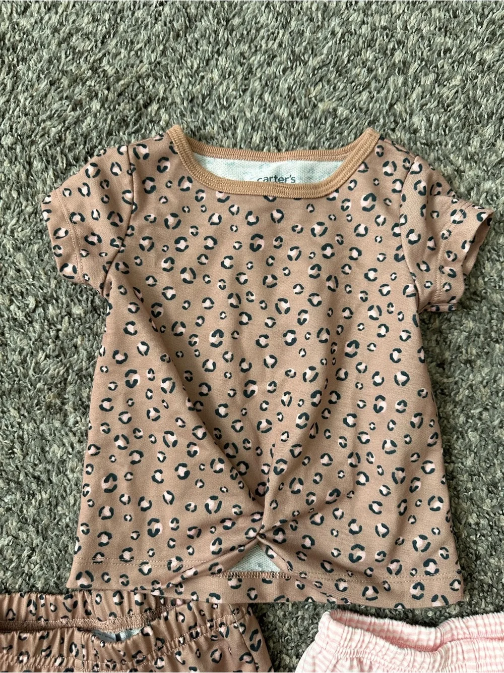 Carter's Pink Leopard Tee, Joggers & Light Pink Stripe Shorts Pajama Set